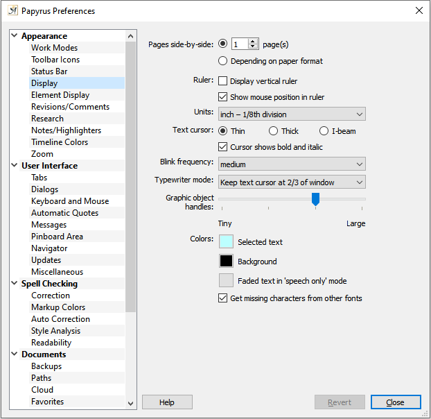 Preferences display settings dialog