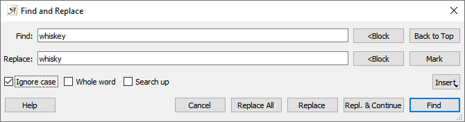 Find and replace dialog