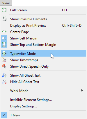 View menu typewriter mode