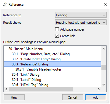 Reference dialog