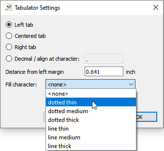 Tabulator settings dialog