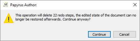 Undo redo warning dialog